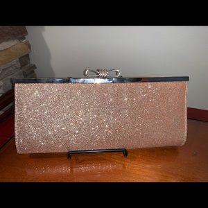 INC Rose Gold/ Silver Glitter Clutch like new cond